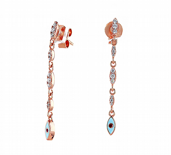Enamel long drop eye earrings